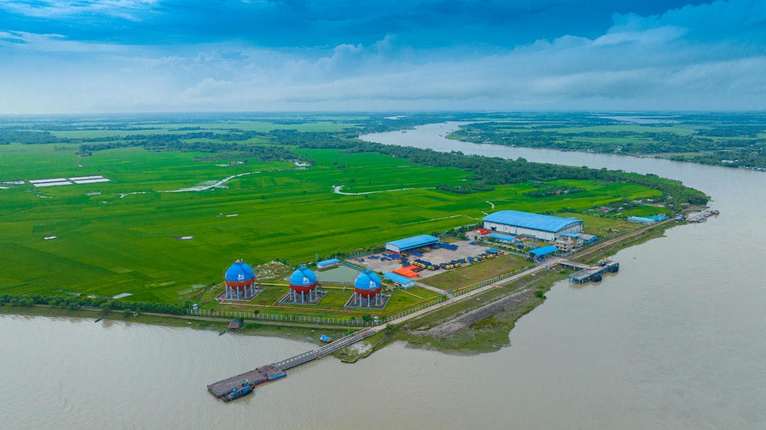 Aerial view of an industrial oil terminal.